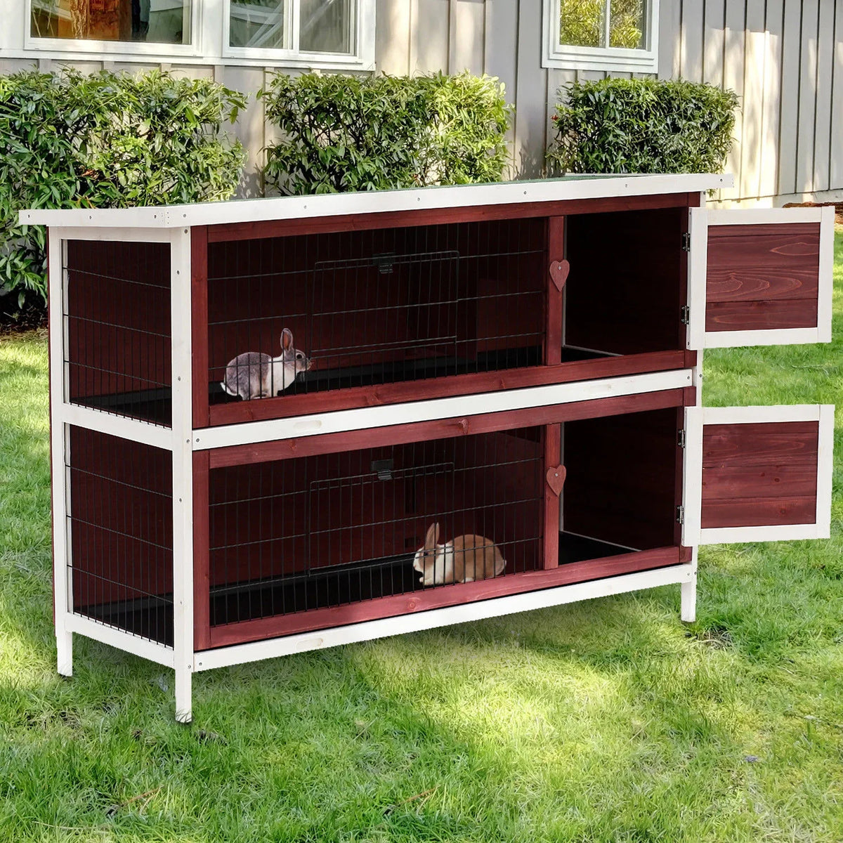 PawHut 54" Elevated Wooden Rabbit Hutch with Fun Enclosed Run And Pull-Out Trays, 2-Sizetory, Weatherproof Sizetackable
