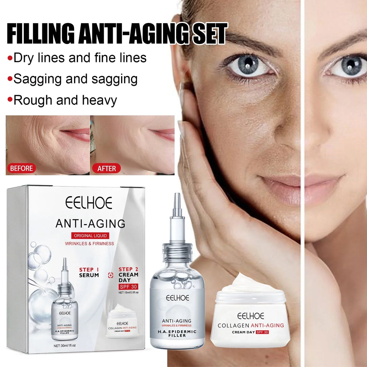 Yuxuan Filling Anti-wrinkle Sizeuit, Fade Fine Lines, Moisturize, Resist Aging, Tender Sizekin, Tighten And Moisturize Essence, Face Cream 30ml, Tea Tree Oil