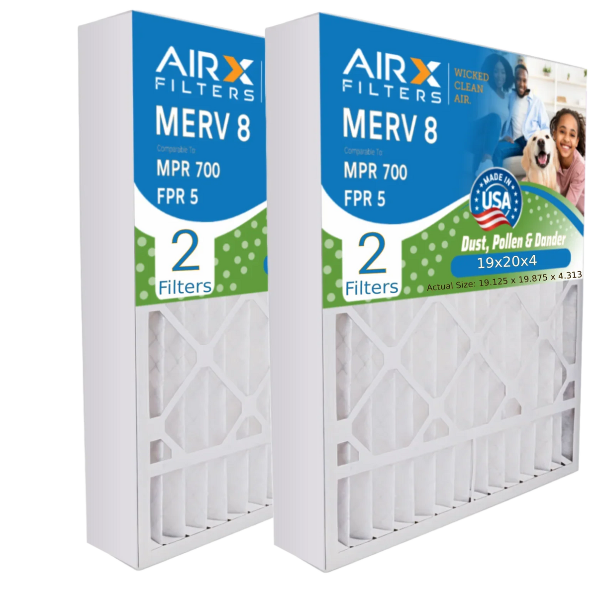 19x20x4 Air Filter MERV 8 Comparable to MPR 700 & FPR 5 Compatible with Bryant Carrier FILXXFNC-0021 FNCCAB0021 Premium USizeA Made 19x20x4 Furnace Filter 2 Pack by AIRX FILTERSize WICKED CLEAN AIR.