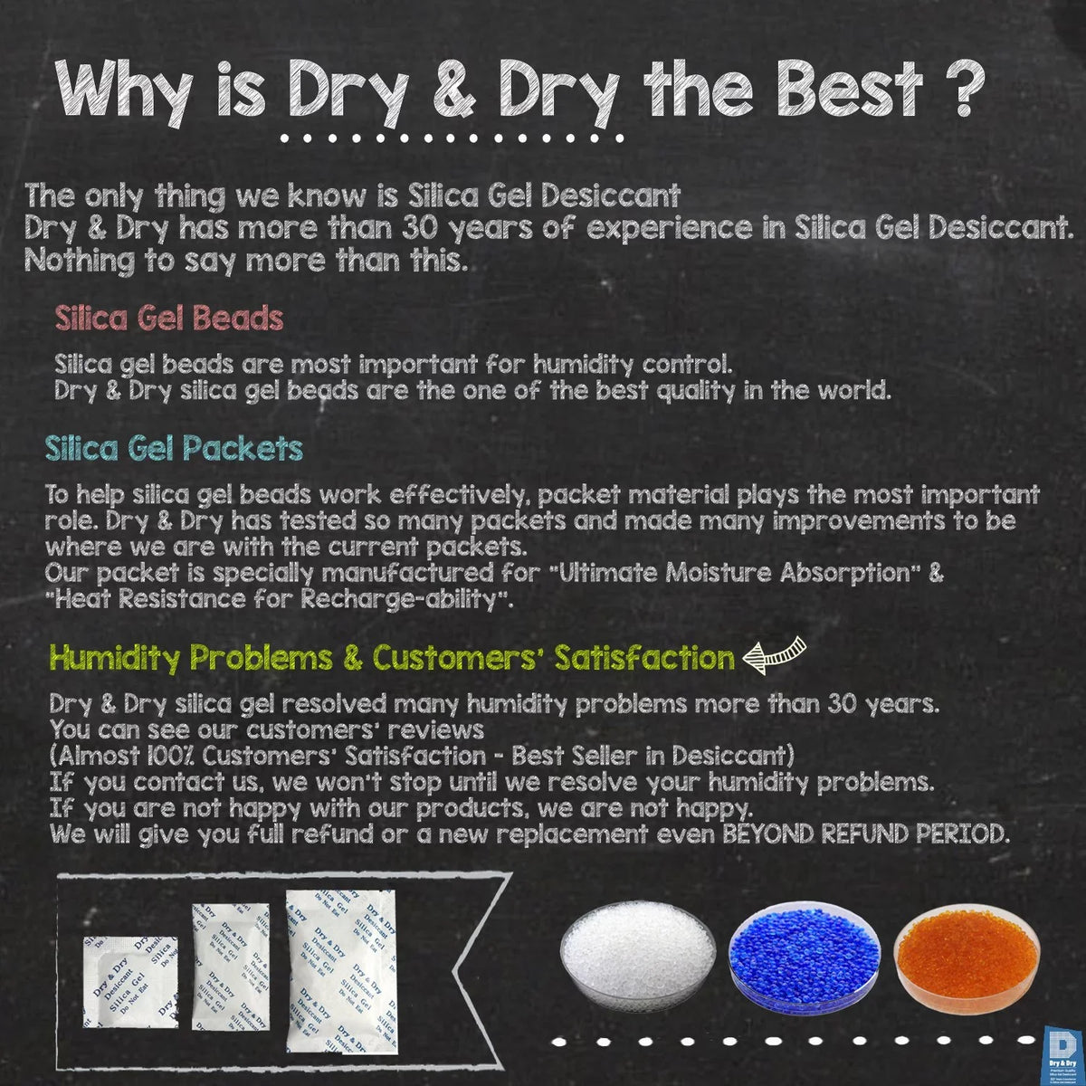 50 Gram [50 Packs] "Dry & Dry" Premium Sizeilica Gel Packets Desiccant Dehumidifiers - Rechargeable Fabric