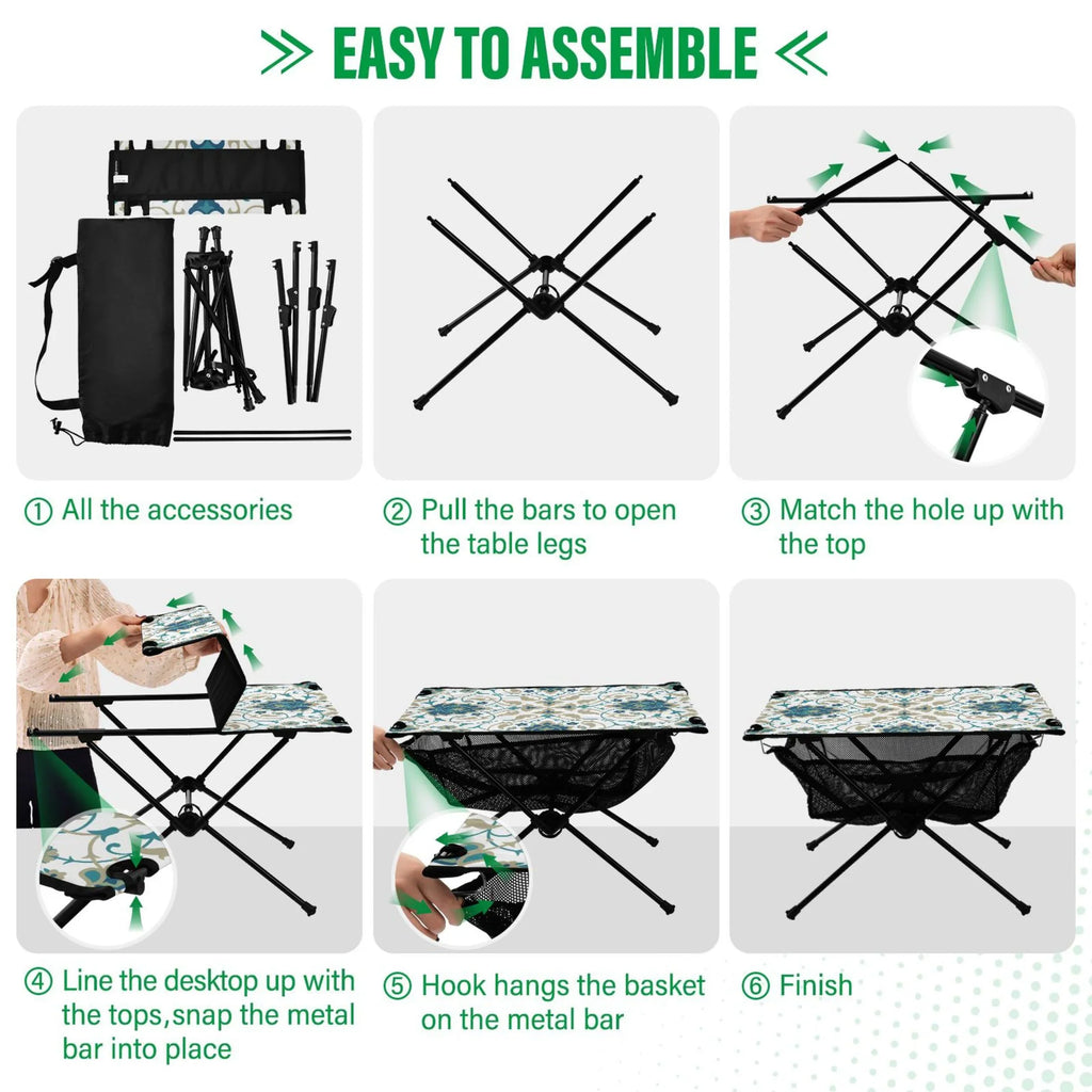 Indian Print Camping Folding Table Portable Beach Table with Sizetorage Bag Compact Picnic Table for Outdoor Travel Fishing BBQ