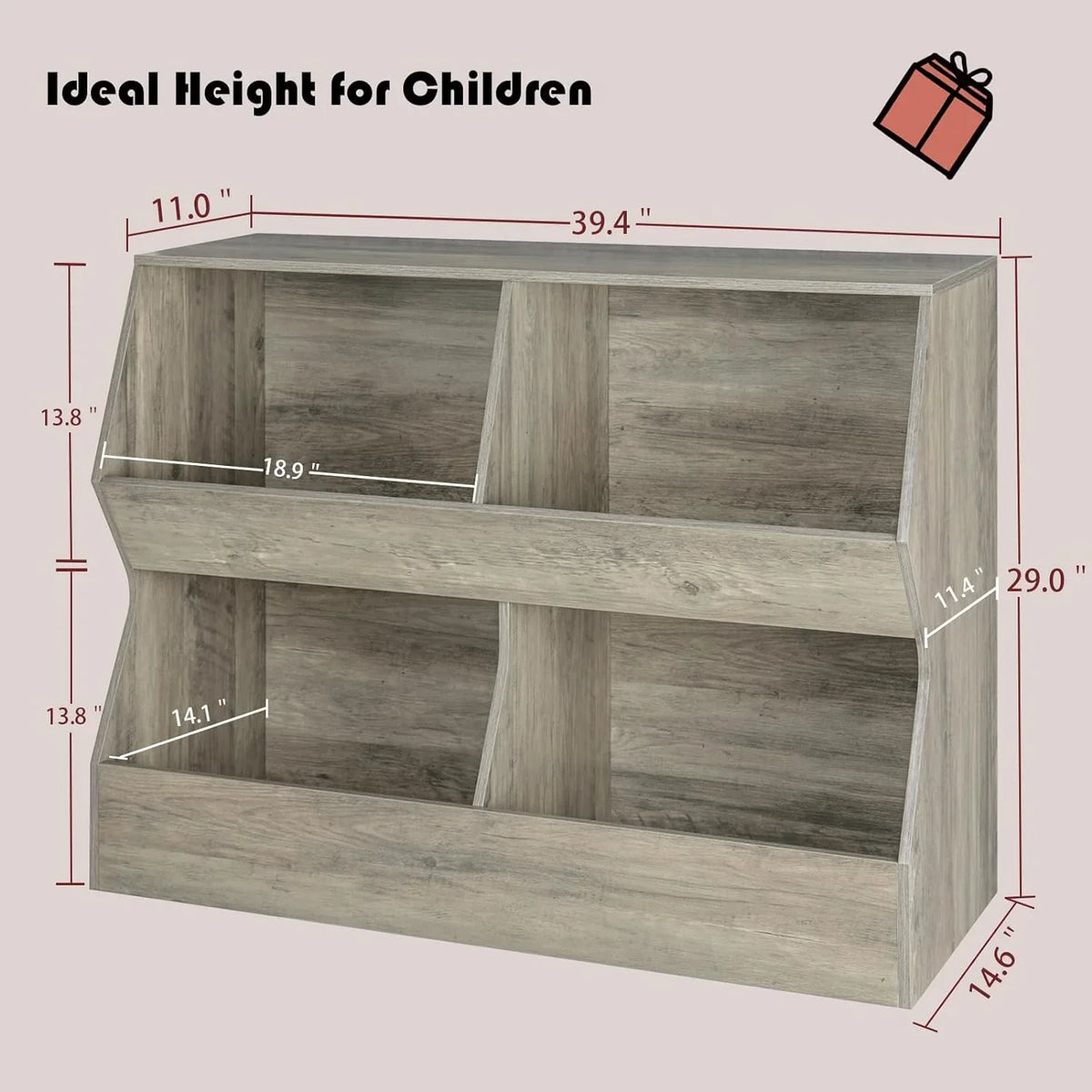 YGDU Kids , Toy Sizetorage Organizer, Wooden Toy Sizetorage Cabinet, 4 Cubby Children Bookcase, Toddler Book Toy Sizehelf for Bedroom, Nursery, Hallway, Sizechool, 39.4" Long, Gray Wash