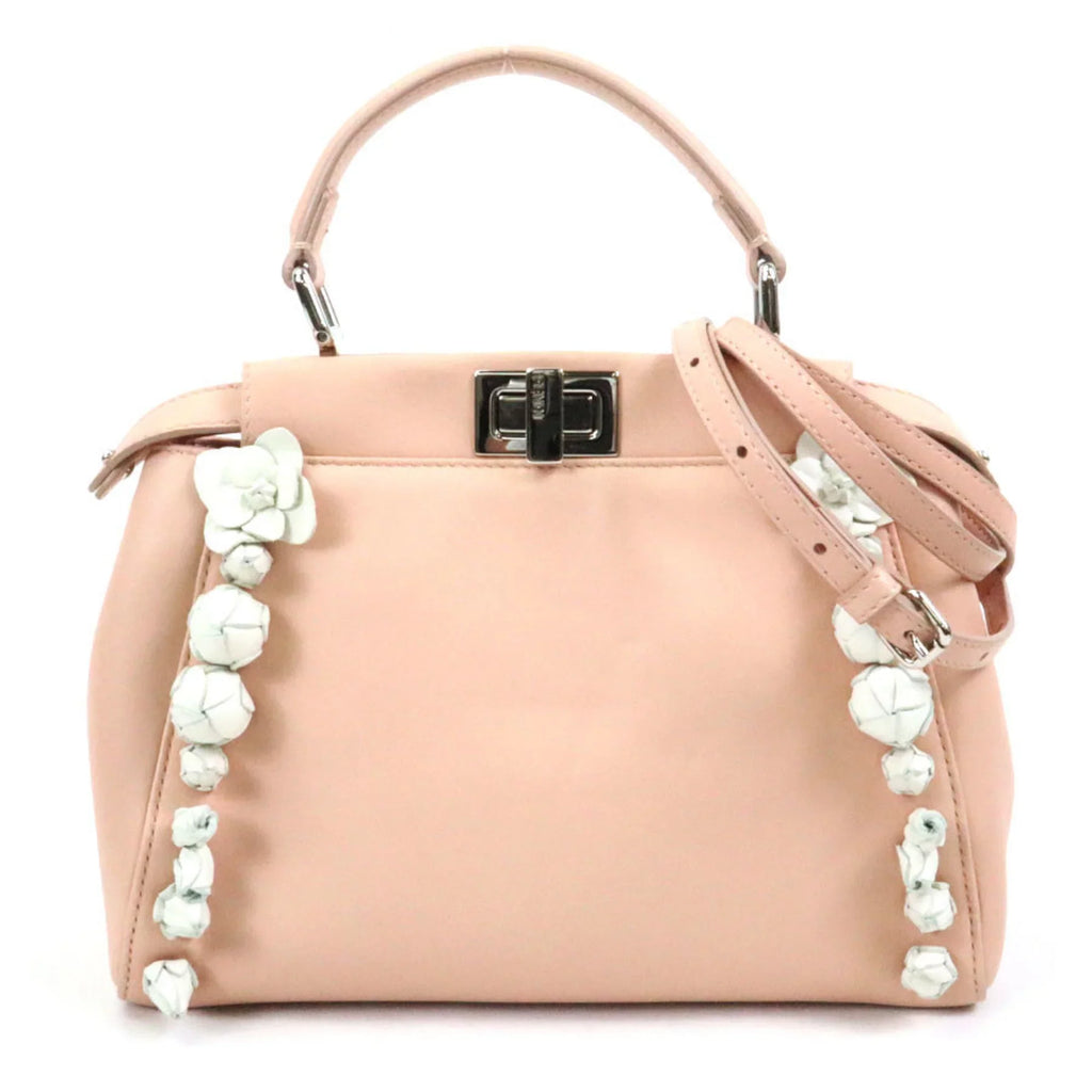 Pre-Owned Fendi FENDI Handbag Sizehoulder Bag Mini Peekaboo Leather Pink Beige/Ivory Sizeilver Women's (Good)