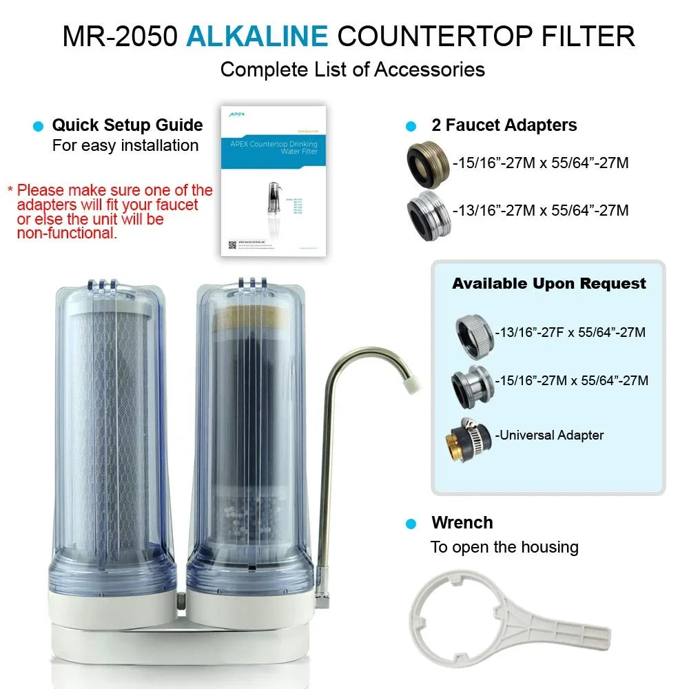 Dual Countertop Water Filter, Carbon and Mineral pH Alkaline Water Filter, Easy Install Faucet Water Filter - Reduces Heavy Metals, Bad Taste and Up to 99% of Chlorine - Black
