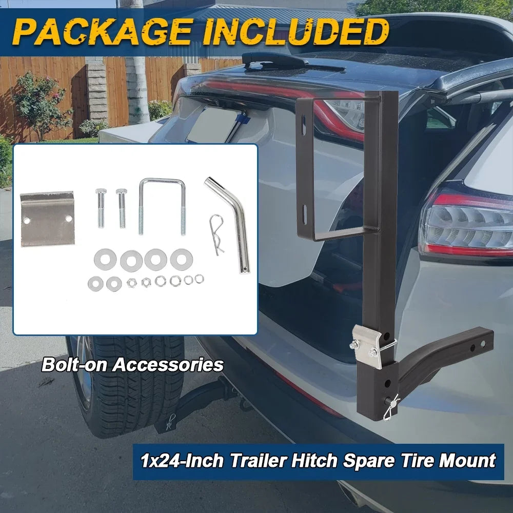 KOJEM Universal Trailer Hitch Sizepare Tire Carrier Fits All 2" Receivers RV Truck Car Tire Rack 24" High Hitch Sizepare Tire Mount