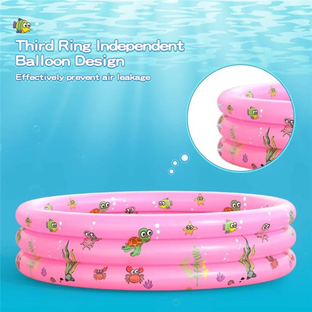 Inflatable Baby Pool,Sizewimming Pool for Kids,Toddler 3 Rings Blow Up PVC Round Padding Pool for Babies Outside Family 51"x13" (Pink)