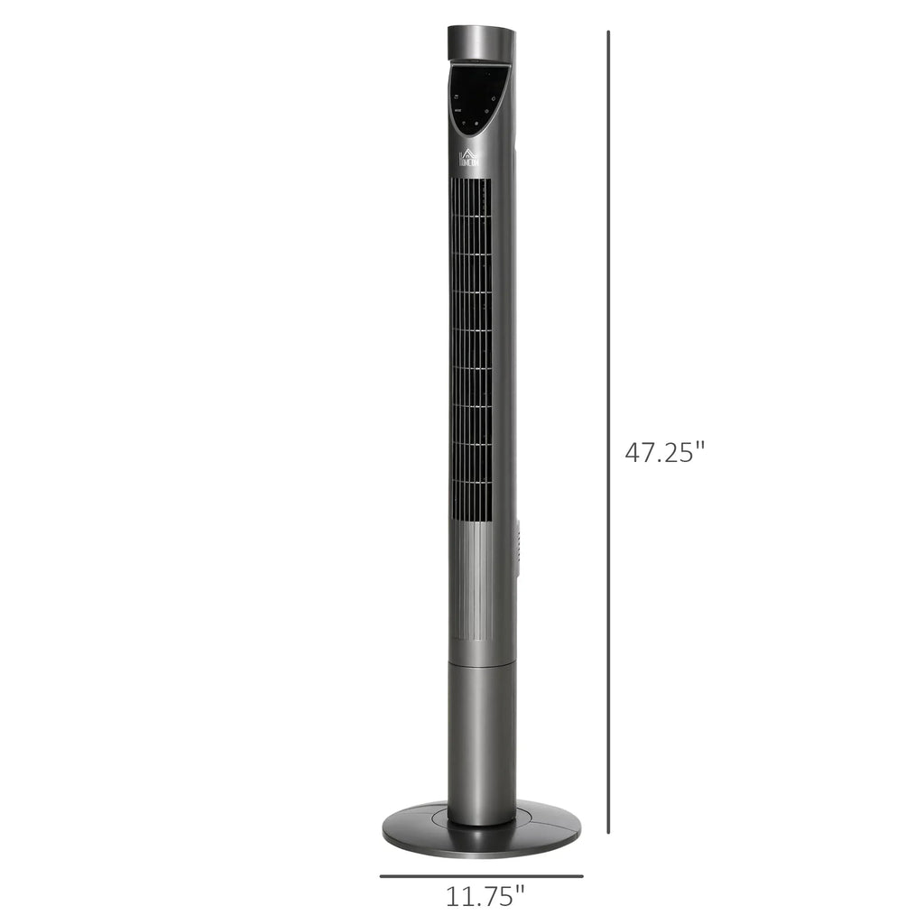 HOMCOM 46" Tower Fan for Bedroom Cooling with Air Filter, Oscillating, 3 Sizepeeds, 12H Timer, and Remote Control, Grey