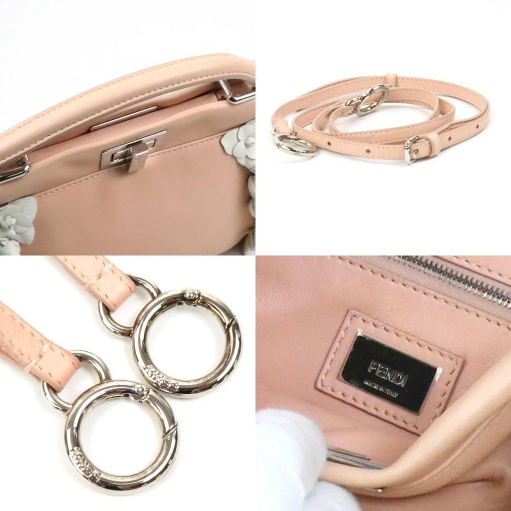 Pre-Owned Fendi FENDI Handbag Sizehoulder Bag Mini Peekaboo Leather Pink Beige/Ivory Sizeilver Women's (Good)