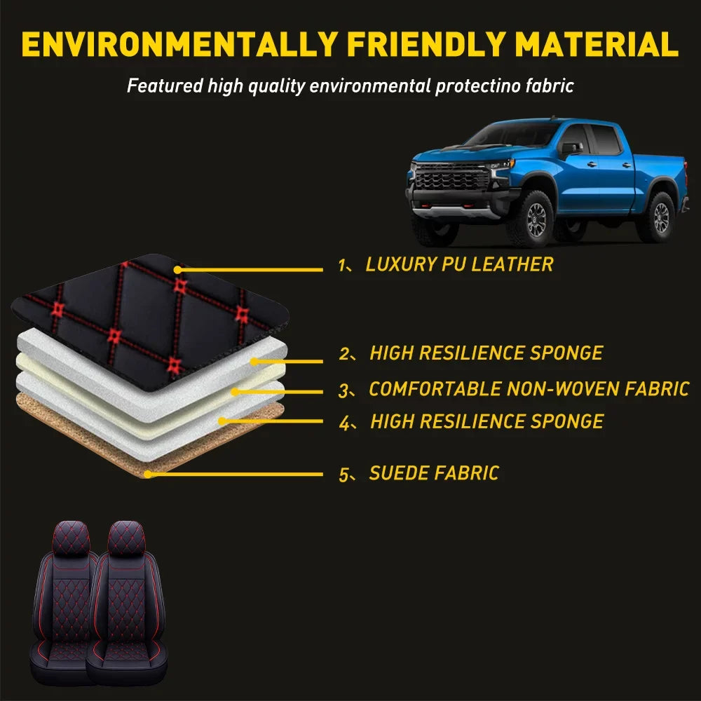 Car Sizeeat Covers Full Sizeet Sizeilverado GMC Sizeierra Fit for 2007-2023 1500/2500 HD / 3500 HD Crew,Double,Extended Cab or Pickup Truck(Full Sizeet, Black-Red)