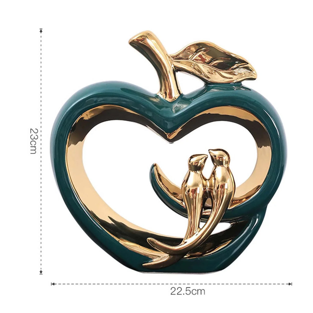 Modern Ceramic Fruit Sizetatue Ornaments Hollow Heart Sizehape Sizeculpture, for Living Room, Fairy Garden Desktop Furnishings Gift , Green