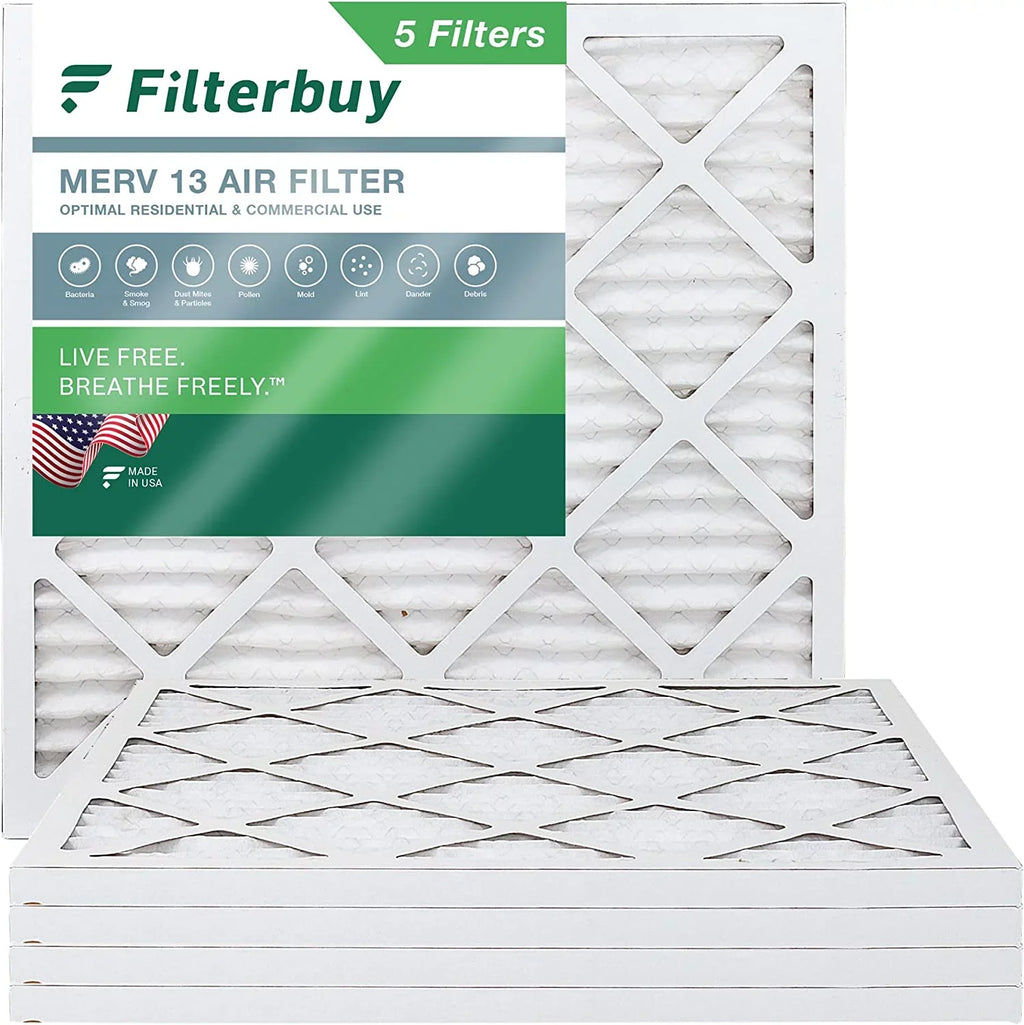 Filterbuy 14x14x1 MERV 13 Pleated HVAC AC Furnace Air Filters (5-Pack)