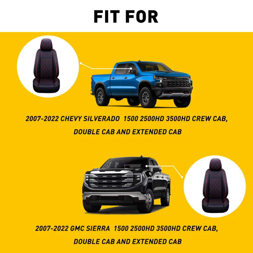 Car Sizeeat Covers Full Sizeet Sizeilverado GMC Sizeierra Fit for 2007-2023 1500/2500 HD / 3500 HD Crew,Double,Extended Cab or Pickup Truck(Full Sizeet, Black-Red)