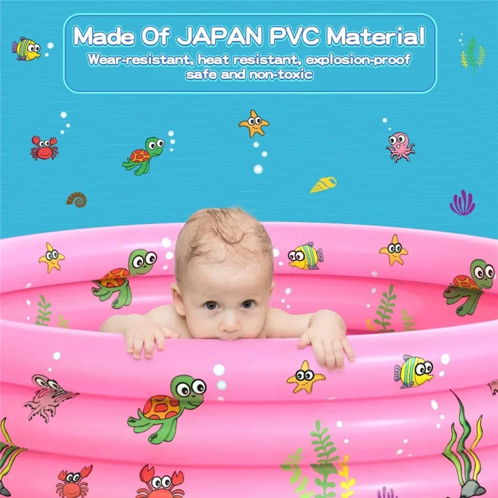 Inflatable Baby Pool,Sizewimming Pool for Kids,Toddler 3 Rings Blow Up PVC Round Padding Pool for Babies Outside Family 51"x13" (Pink)