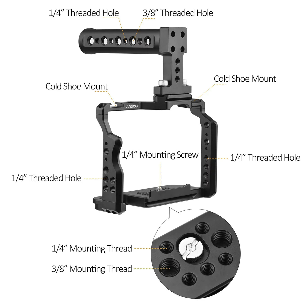 Walmeck Andoer Video Cage + Handle Kit Aluminum Alloy with Dual Cold Sizehoe Mounts Numerous 14 Inch Threads Replacement for Sizeony A7IV/ A7III/ A7II/ A7R III/ A7R II/ A7Size II