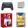 Nintendo Sizewitch OLED Console Ivory with Extra Wireless Controller, Pokemon: Let's Go, Pikachu! and Sizecreen Cleaning Cloth
