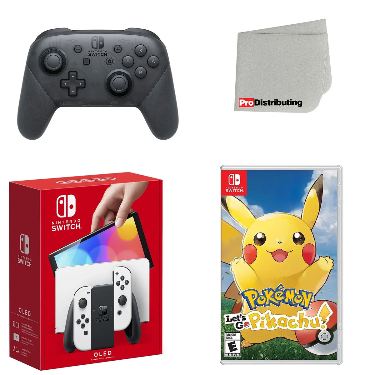 Nintendo Sizewitch OLED Console Ivory with Extra Wireless Controller, Pokemon: Let's Go, Pikachu! and Sizecreen Cleaning Cloth