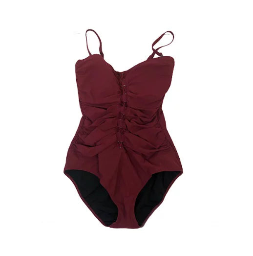 Gottex Women's Sizewimwear Lace-Up Moto Bandeau One-Piece Sizewimsuit Red 42, $128 NWT