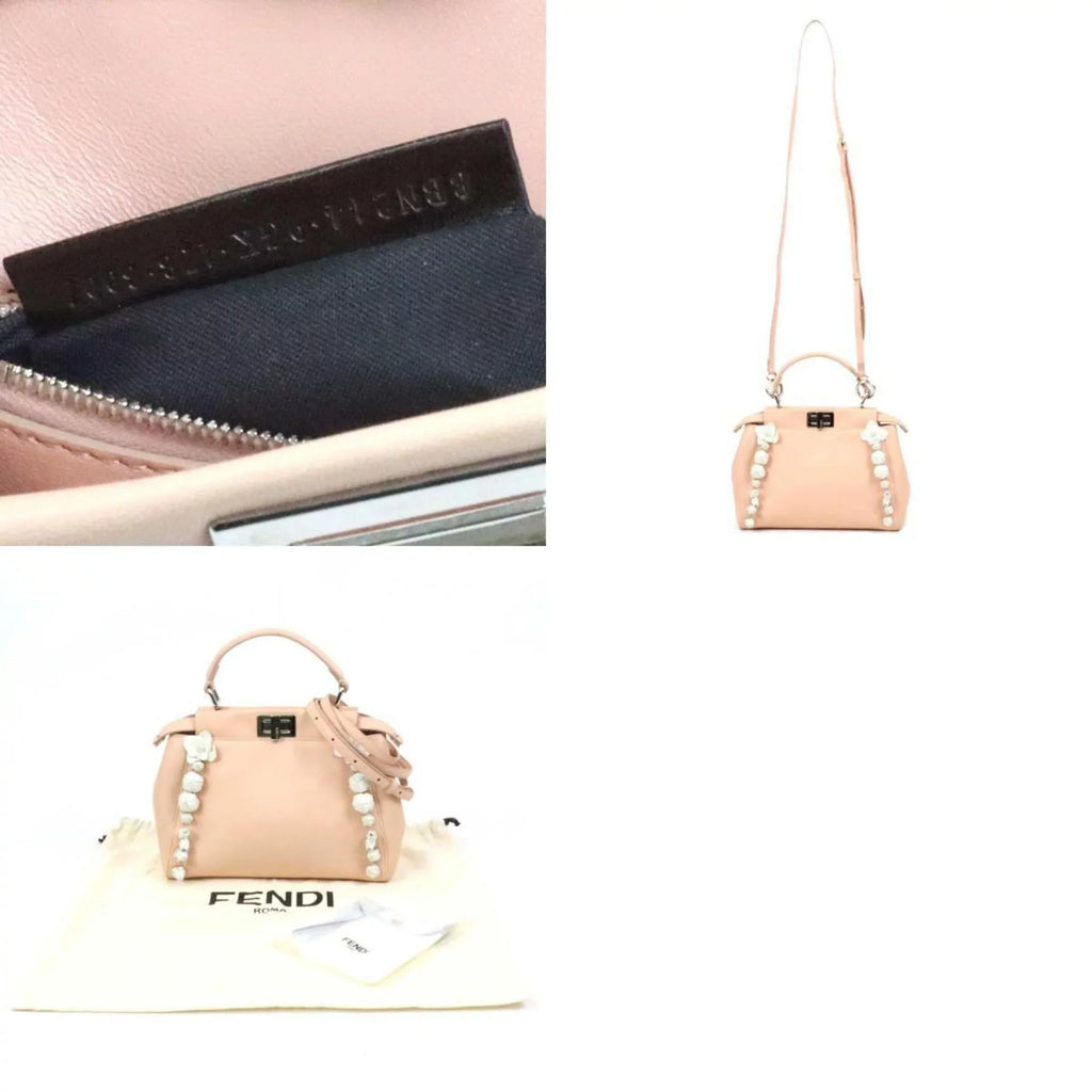 Pre-Owned Fendi FENDI Handbag Sizehoulder Bag Mini Peekaboo Leather Pink Beige/Ivory Sizeilver Women's (Good)