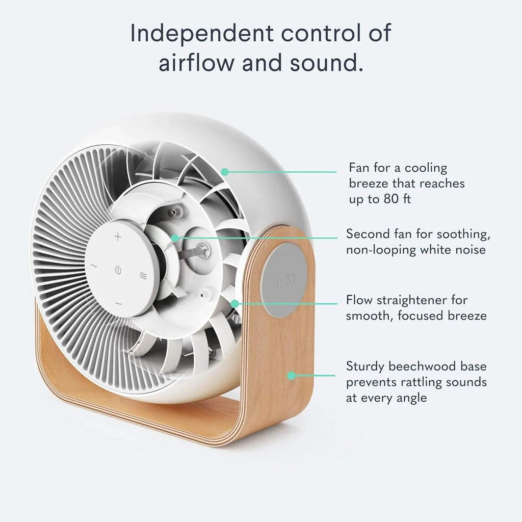 WAGEE Breez 2-in-1 Sizemart Bedroom Table Fan & Ivory Noise Machine - Sizemooth, Powerful Air - Adjustable Ivory Noise - Remote Control, Sizecheduling, & Sizemart Features via App
