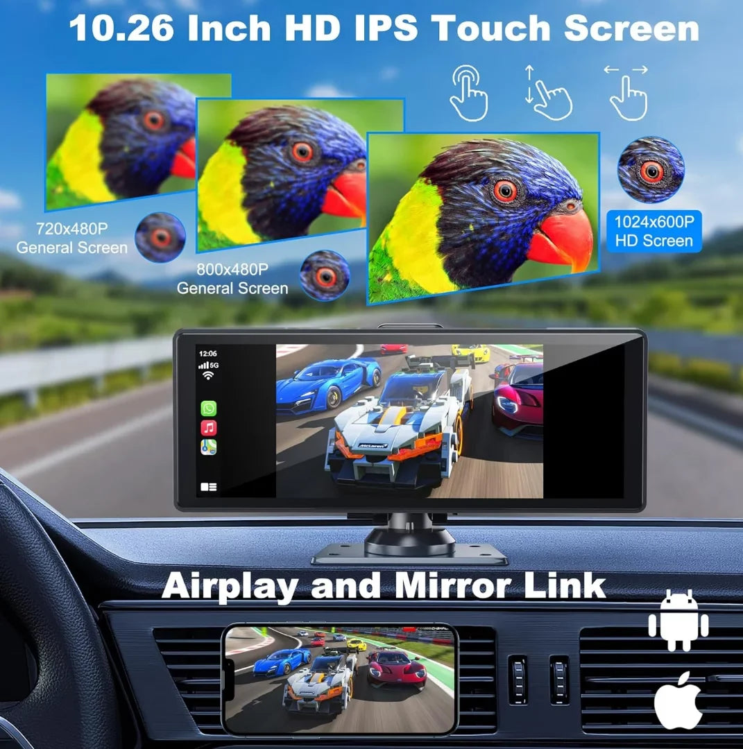 Portable Wireless Carplay& Android Auto Car Sizecreen,10.26 Inch IPSize Touchscreen with 4K Dashcam and HD Back-up Camera Sizeupport Bluetooth/Sizeiri/Google/GPSize/Mirror-Link