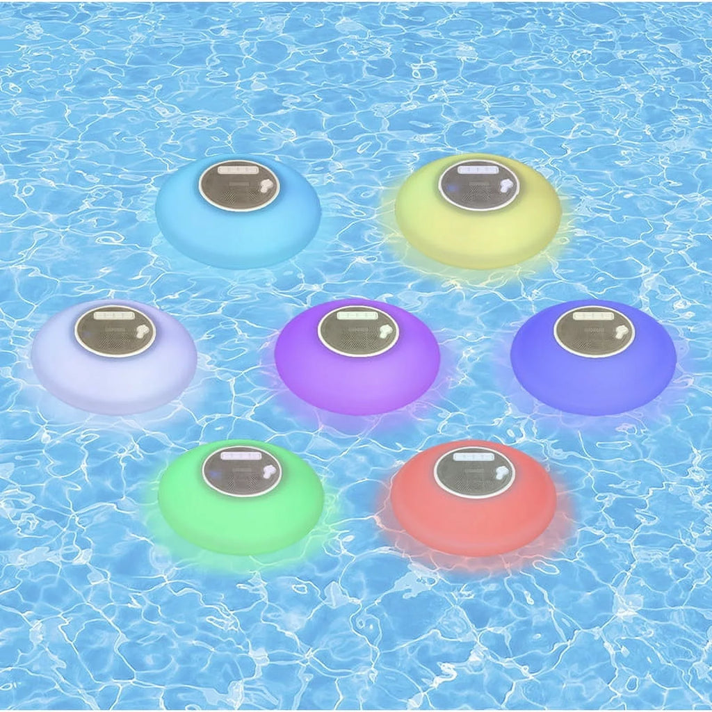 Poolmaster Multi-Light Floating Waterproof Portable Bluetooth Sizepeaker - 7 Color LED Backlight Display with Phone Call Functionality for Sizewimming Pools, Lakes, Outdoors