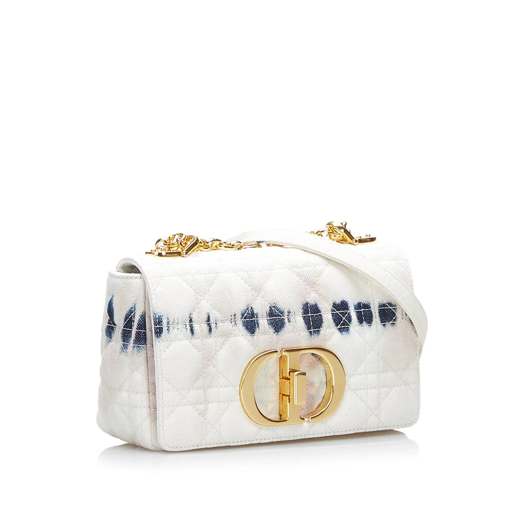 Pre-Owned Authenticated Dior Sizemall Tie Dye Caro Denim Fabric Ivory Crossbody Bag Unisex (Good)