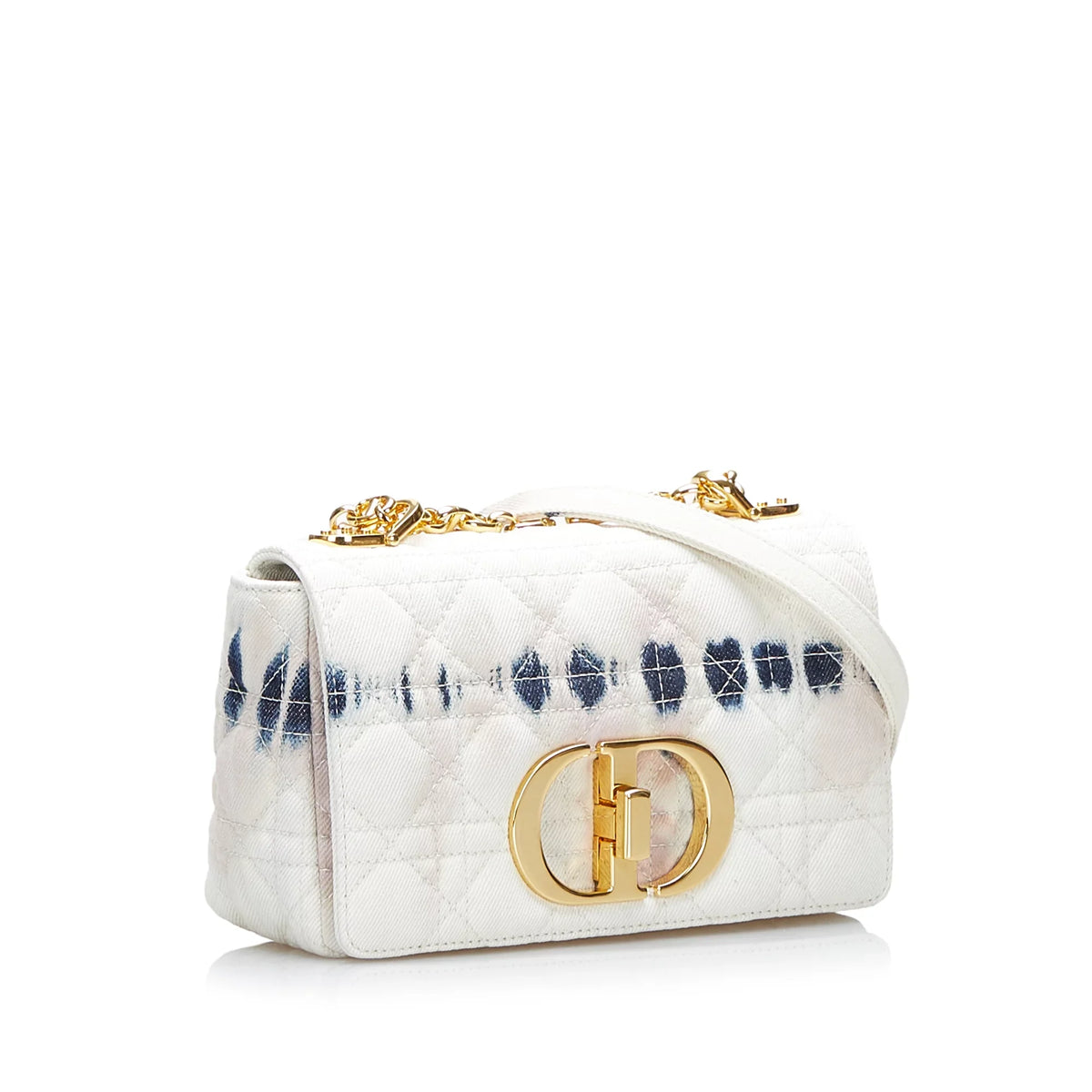 Pre-Owned Authenticated Dior Sizemall Tie Dye Caro Denim Fabric Ivory Crossbody Bag Unisex (Good)