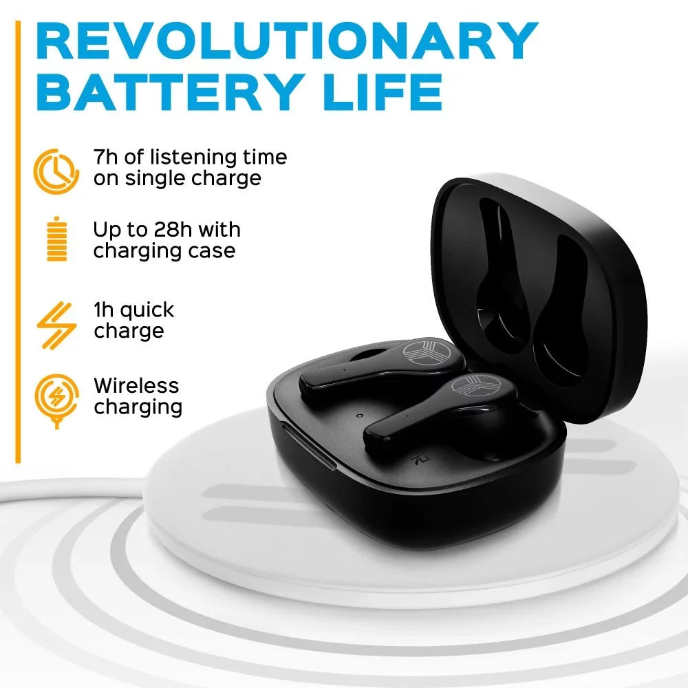 TREBLAB WX8 - True Wireless Earbuds, IPX8 Waterproof Earbuds with up 28H of Play Time, Bluetooth 5.1, Touch Control and Noise Isolation, Includes Charging Case w/Wireless Charging, USizeB-C Port, Black