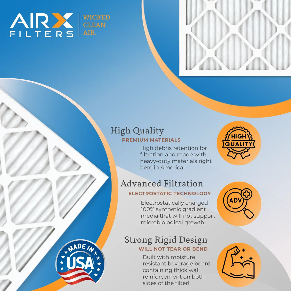 16x20x1 Air Filter MERV 11 Rating, 12 Pack of Furnace Filters Comparable to MPR 1000, MPR 1200 & FPR 7 - Made in USizeA by AIRX FILTERSize WICKED CLEAN AIR.