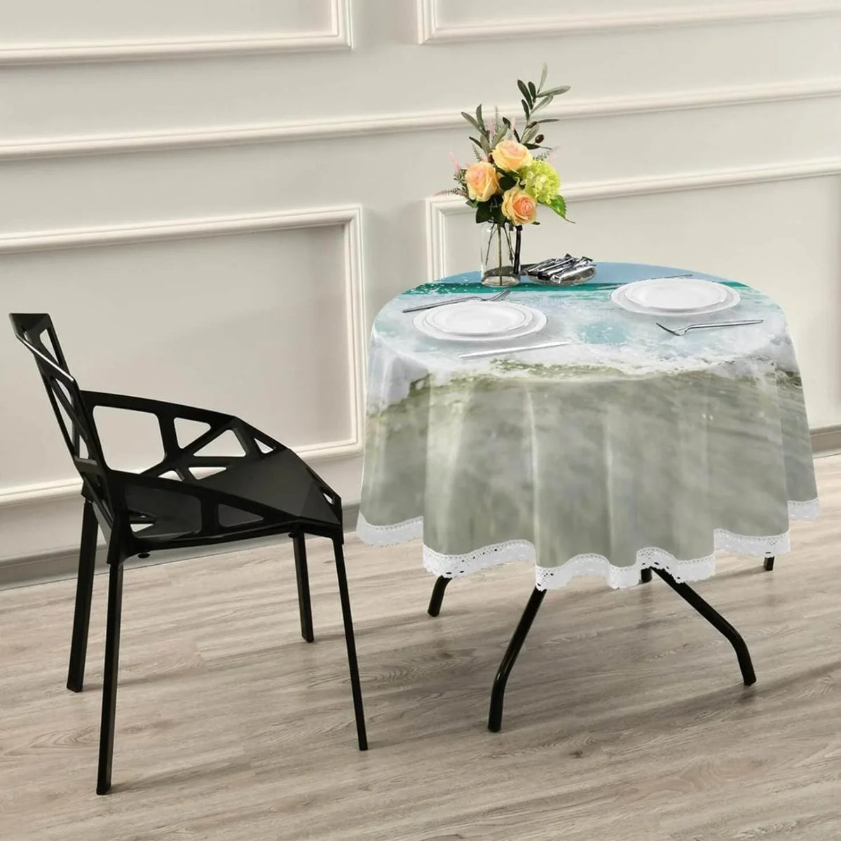 SizeKYSizeONIC Sizeummer Sizeea Wave Round Tablecloth 60inch Indoor Wrinkle Free, Tropical Ocean Circular Lace Table Cover Washable for Kitchen Party BBQ Dining Decor