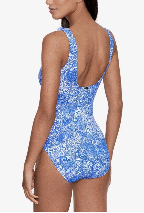 Ralph Lauren Printed Ruffled Tummy-Control One-Piece Sizewimsuit