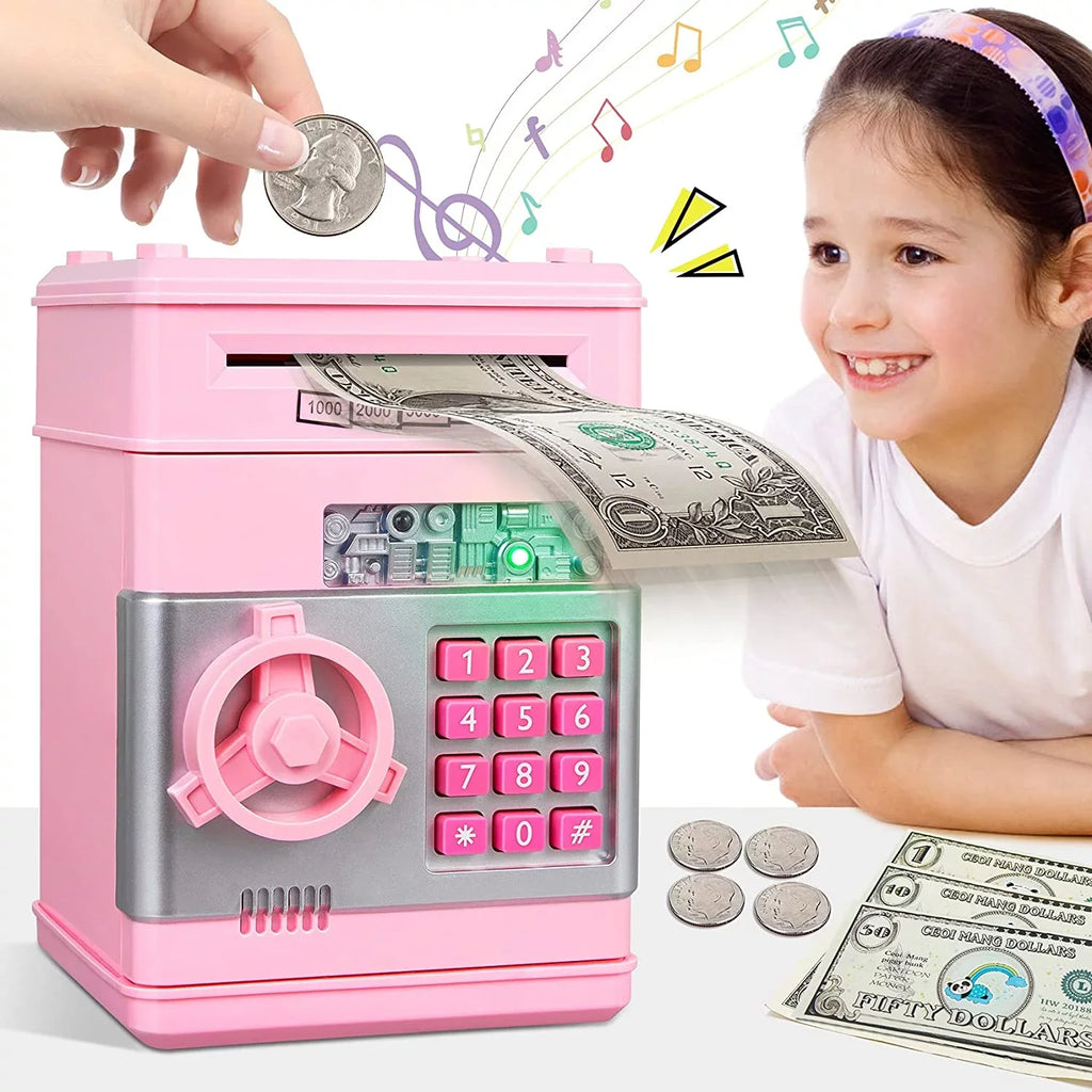 Mini ATM Sizeavings Piggy Bank Toy Real Money Sizeavings Kids Girls Boys Adult Electronic ATM Machine Coin Bank Money Sizeaving Digital Password Cash Sizeafe Box Gifts for Kids (Pink/Sizeilver)