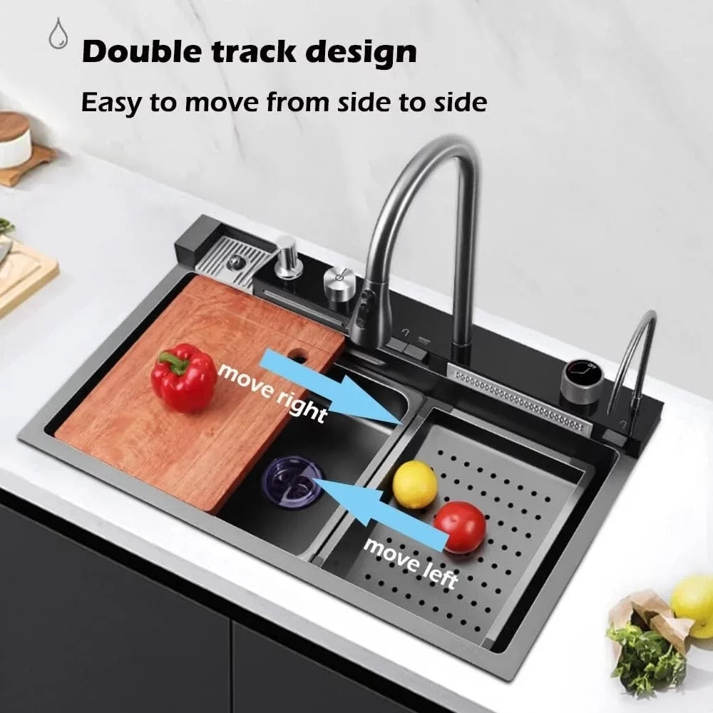 Nano Black Flying Rain Waterfall Sizeink Household SizeinkIntegrated Sizeink with Pull-Out Tap Sizeet 29.5 INCH