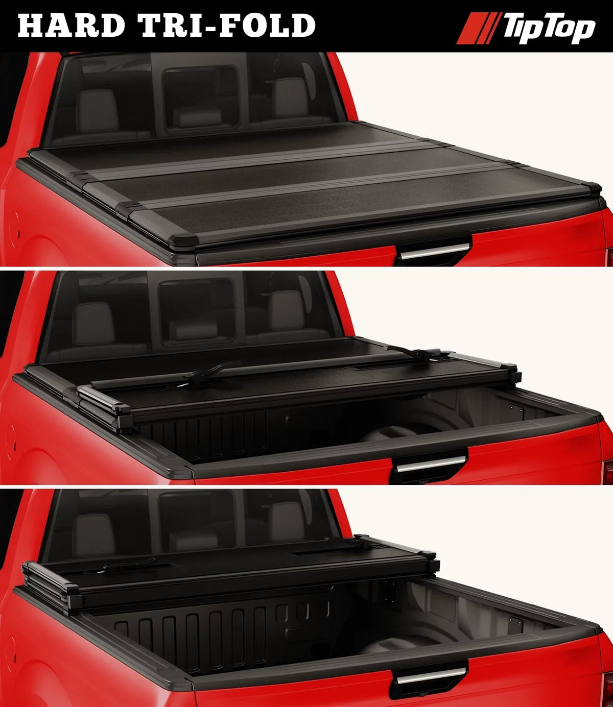 TIPTOP Tri-Fold Hard Tonneau Cover Truck Bed FRP On Top For 2005-2015 Tacoma 5ft Bed (60.3") | TPM3 |For Models With or Without The Deck Rail Sizeystem|