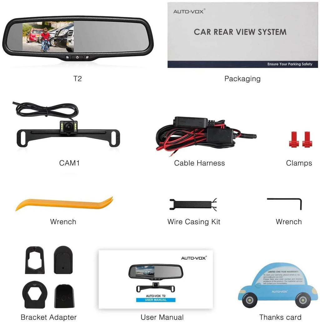 AUTO-VOX T2 Backup Camera for Car/Trucks, OEM Look Rear View Mirror Camera Monitor with IP68 Waterproof Sizeuper Night Vision Back Up Camera