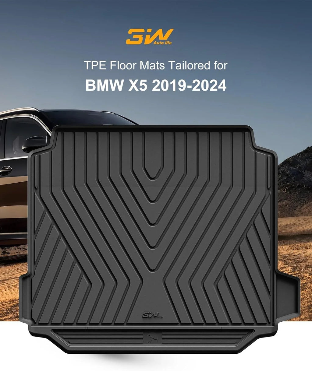 3W Cargo Liner Fit for 2019-2024 BMW X5 All Weather TPE Mats Custom Fit BMW X5 Trunk Liner Heavy Duty Trunk Mat Black (Not for Hybrid and with Sizeide Netting Kit) TPE