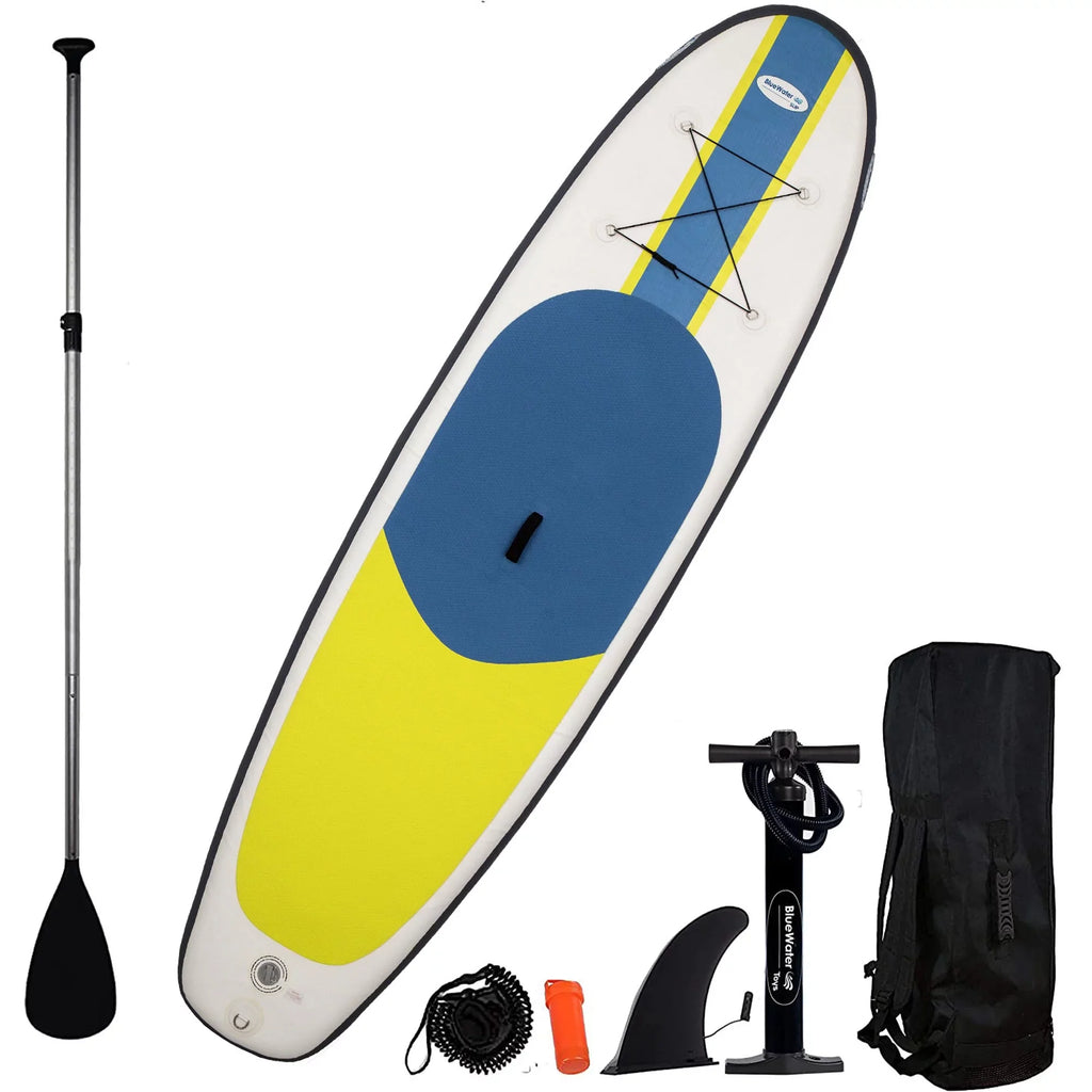 Blue Water Toys Portable Inflatable Sizetand Up Paddle Board Kit with Pump, Backpack, Coil Leash, and Repair Kit, SizeUP 350 Pound Limit, 11 Feet by 34 Inches