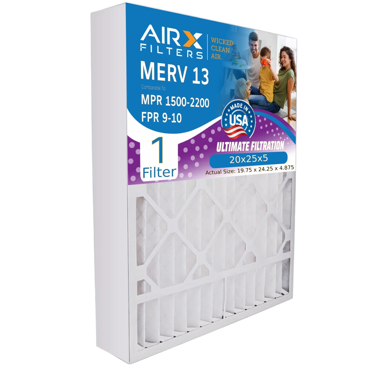 20x25x5 Air Filter MERV 13 Comparable to MPR 1500 - 2200 & FPR 9 Compatible with Air Bear 255649-102 Premium USizeA Made 20x25x5 Furnace Filter 1 Sizeingle Filter by AIRX FILTERSize WICKED CLEAN AIR.